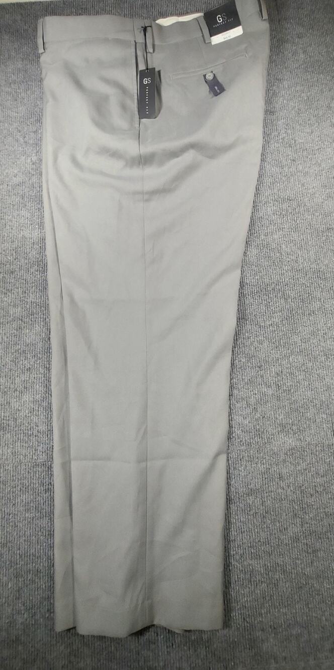 Gold Series GS Perfect Fit Mens Dress Pants 46x30 Gray Flat Front Big & Tall NWT